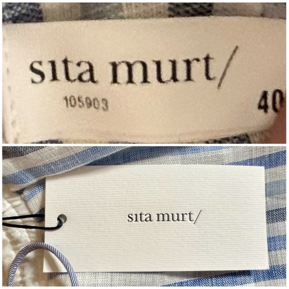 NWT Sita Murt Linen Blue & White Striped Midi Pull-On Skirt w/ Drawstring 8 (40) - Picture 10 of 15